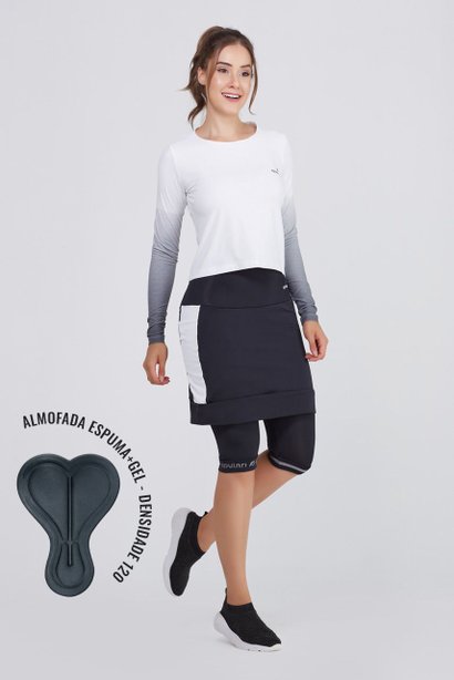 shorts saia ciclista preto branco com almofada uv50 epulari2