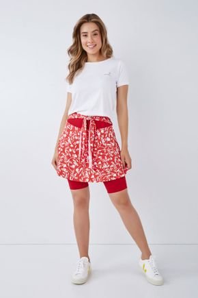 shorts saia vermelha estampada moda modesta fitness amarracao cintura poliamida alta compressao