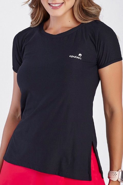 T-Shirt Feminina Preta Fitness, Proteção UV50