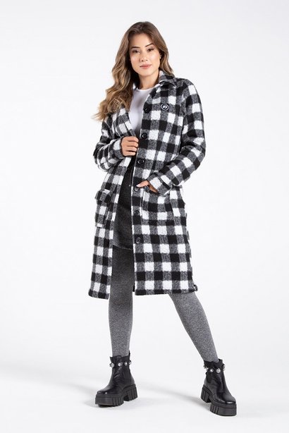 casaco xadrez teddy alongado com botoes preto e branco termico epulari 4