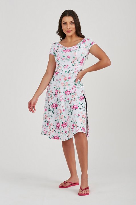 vestido com short estampa floral moda praia evangelica modesta possui protecao uv50 epulari 1