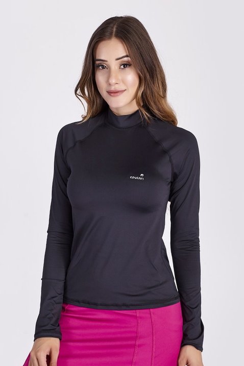 camisa termica feminina manga longa na cor preto com gola alta com protecao solar uv50 epulari 3