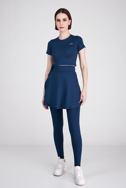 saia calca comprida na cor azul marinho com a saia removivel moda fitness modesta epulari 7