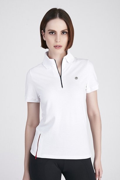 camiseta polo feminina na cor branca com ziper epulari 2